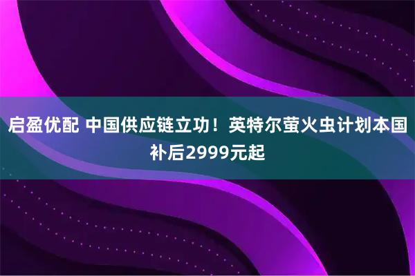 启盈优配 中国供应链立功！英特尔萤火虫计划本国补后2999元起