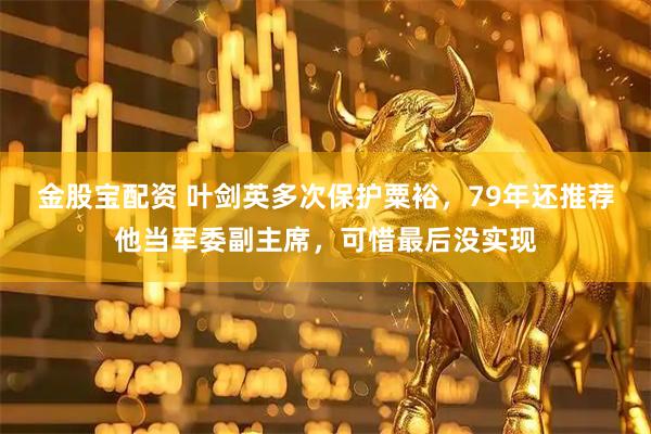 金股宝配资 叶剑英多次保护粟裕，79年还推荐他当军委副主席，可惜最后没实现